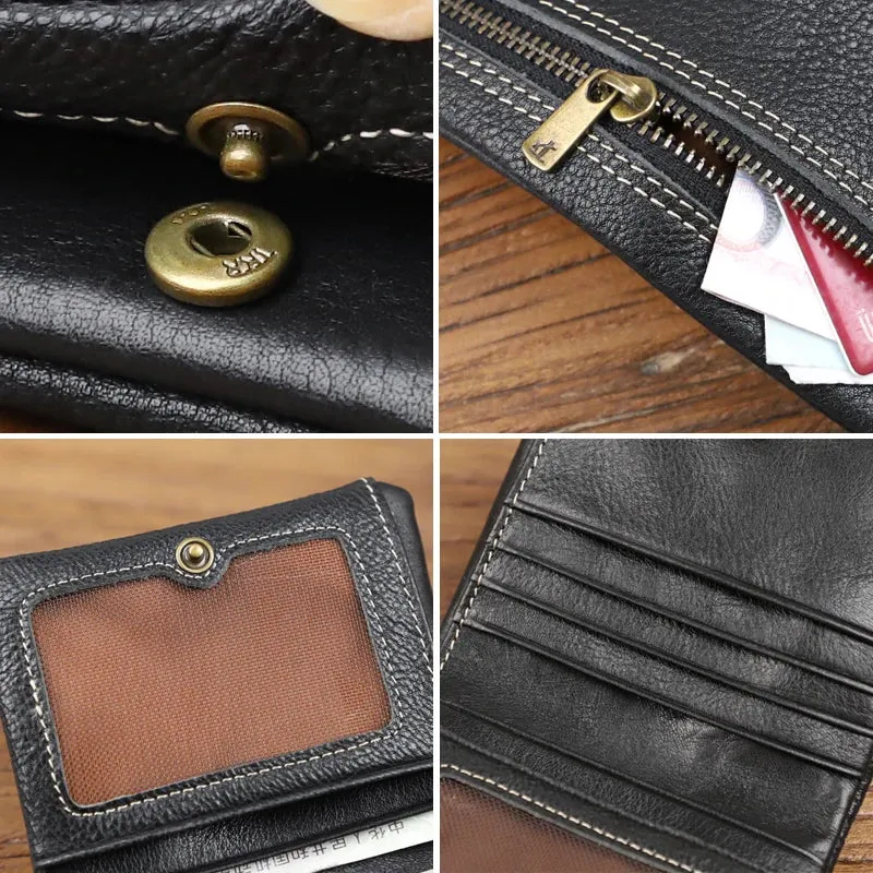 Genuine Leather Casual Card Holder Bifold Small Wallet for Men and Women