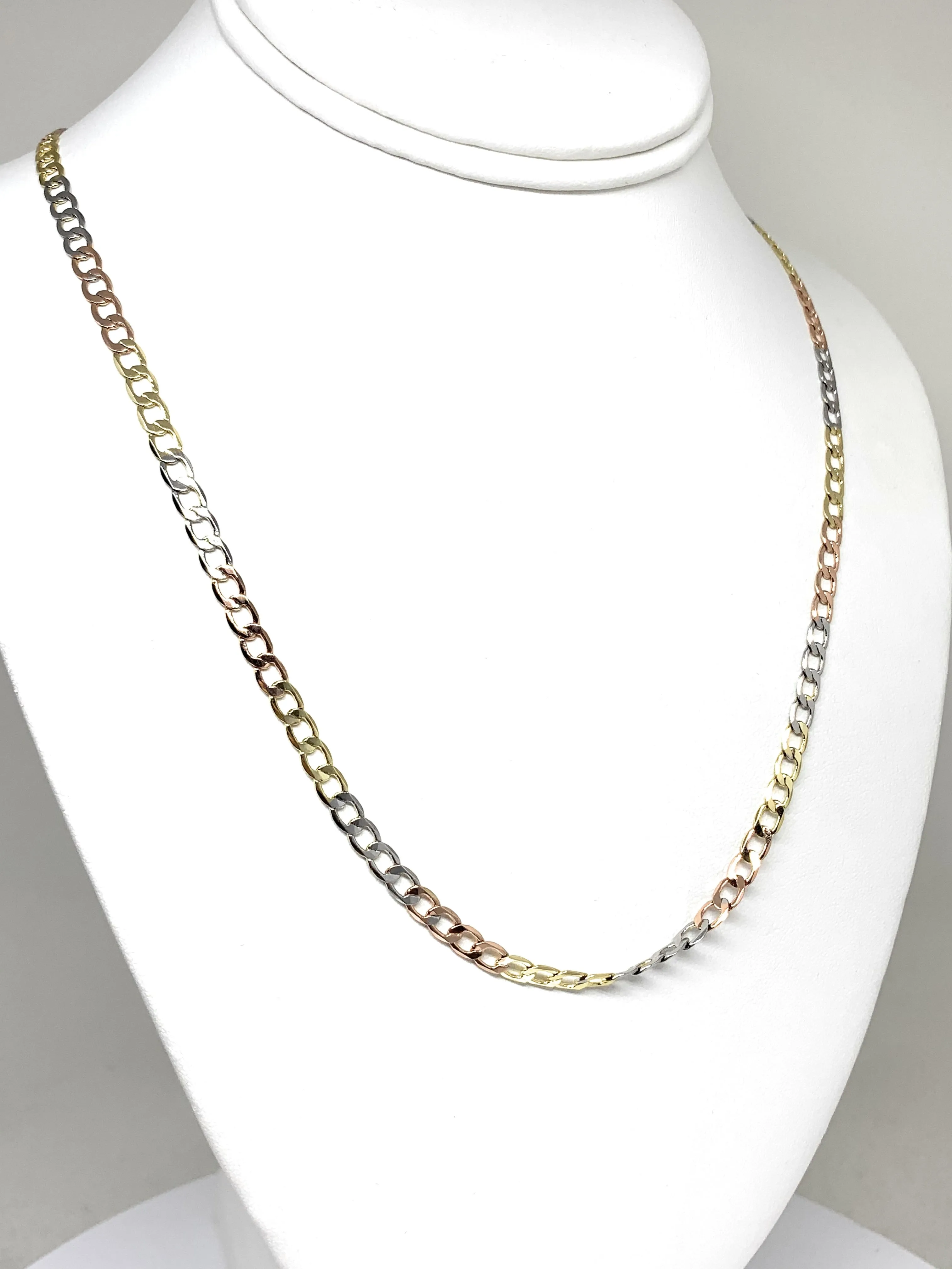 Gold Plated Tri-Color Cuban Link Chain 24 inch 4mm Wdith