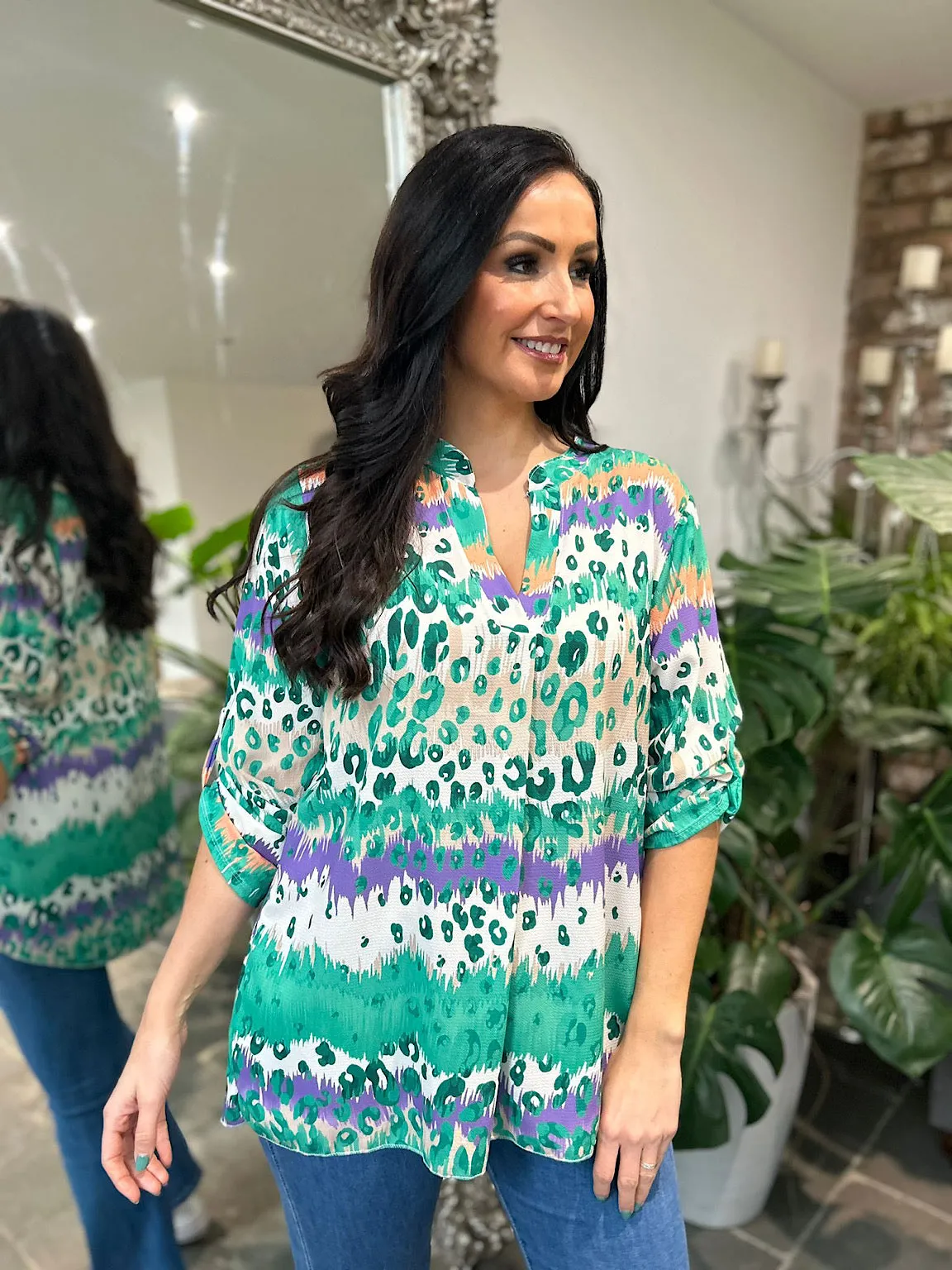 Green Leopard Striped Blouse Gina