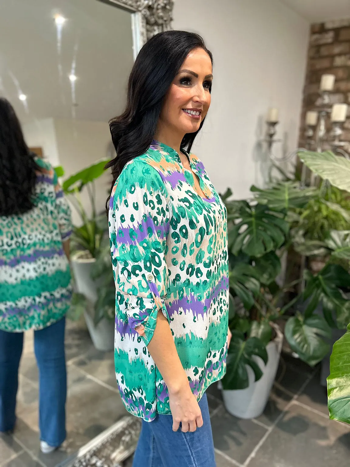 Green Leopard Striped Blouse Gina