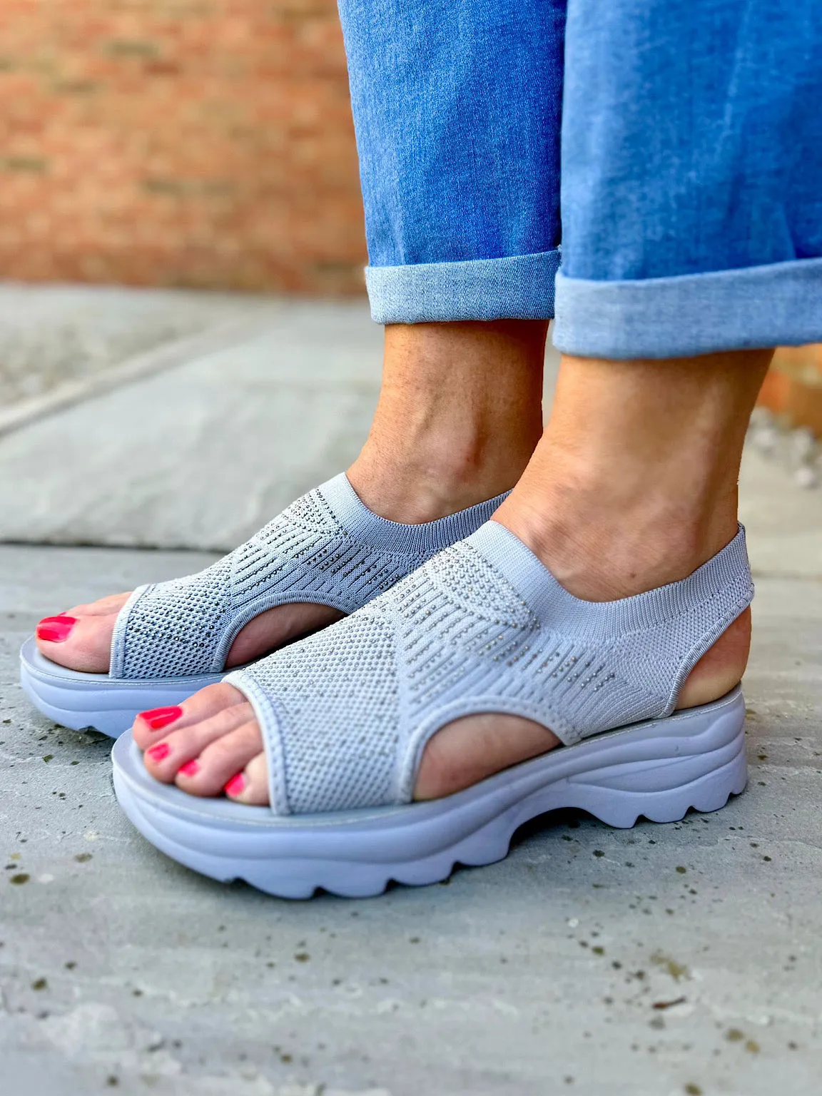 Grey Comfort Fit Diamante Sandals