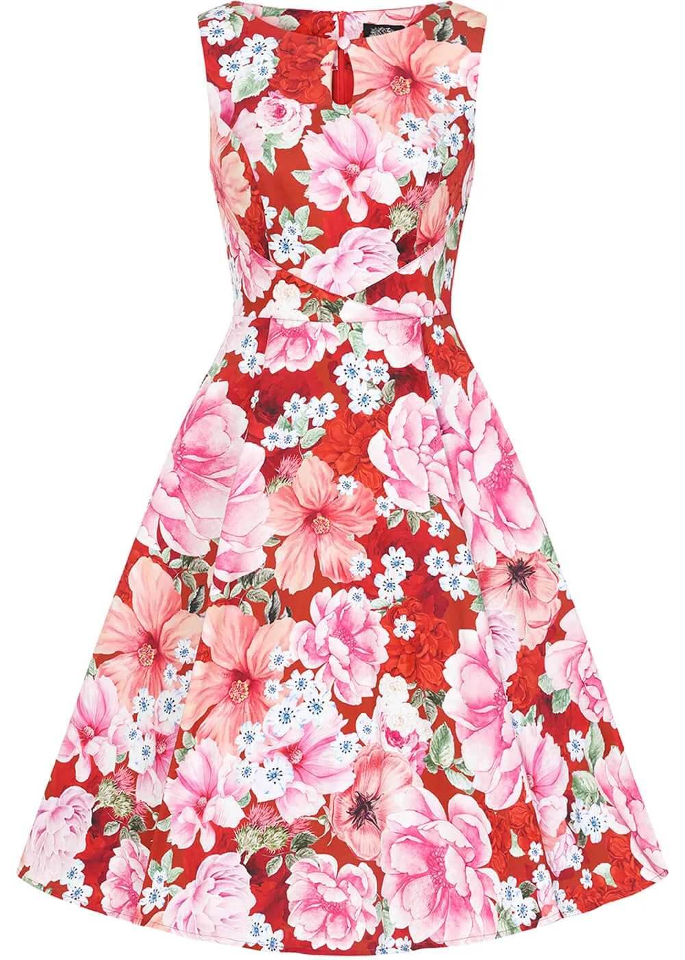 Hearts & Roses Charlie Floral 50's Swing Dress Red