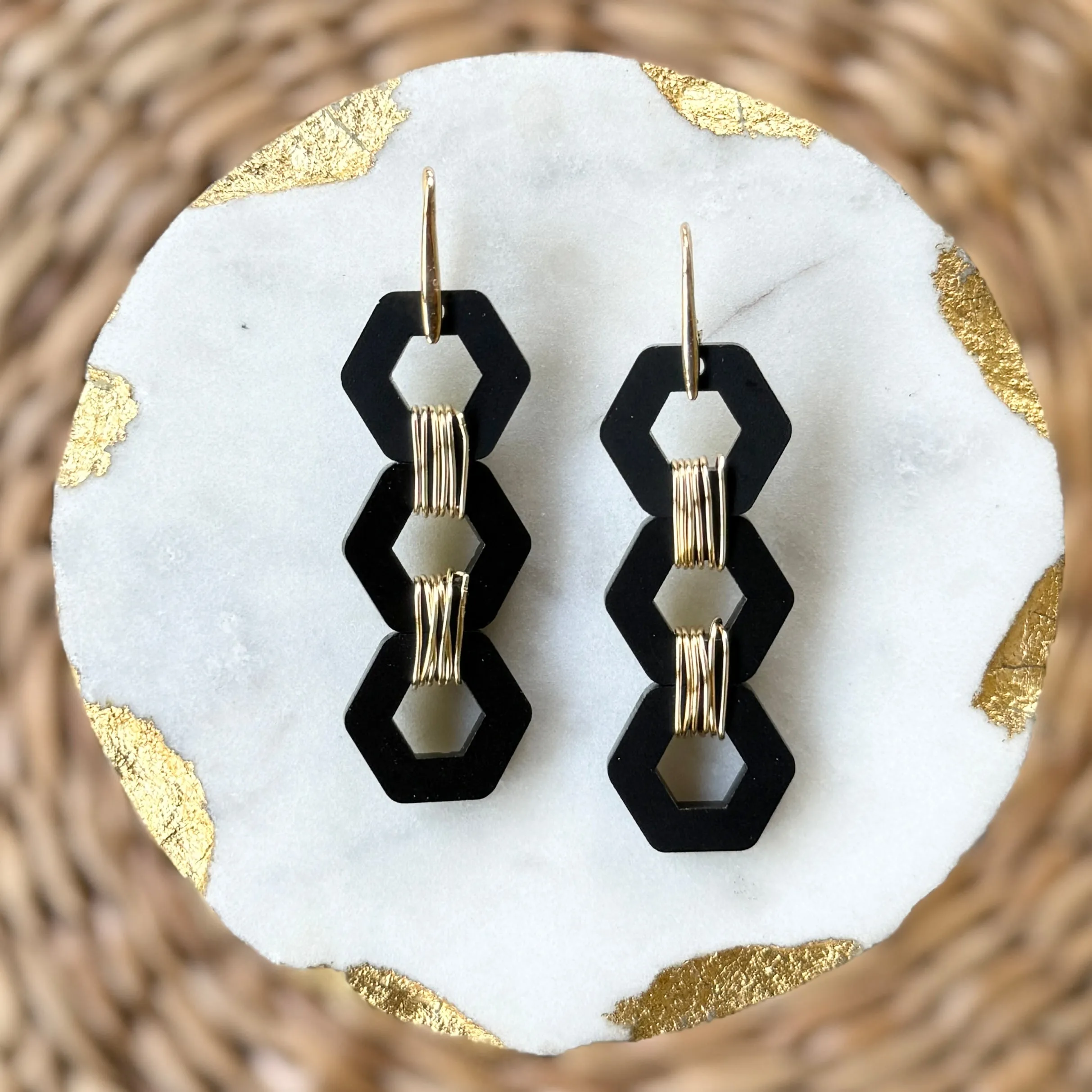 Hex Stacks - Black - Acrylic Earrings