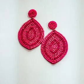 Hot Pink Beaded Statement Earrings