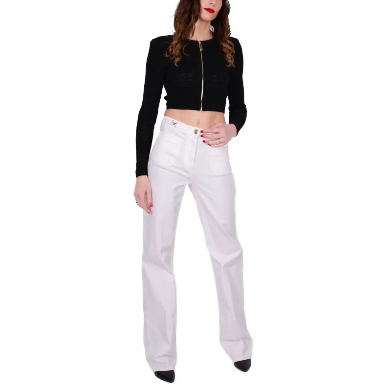 JEANS A PALAZZO IN DENIM STRETCH, BIANCO