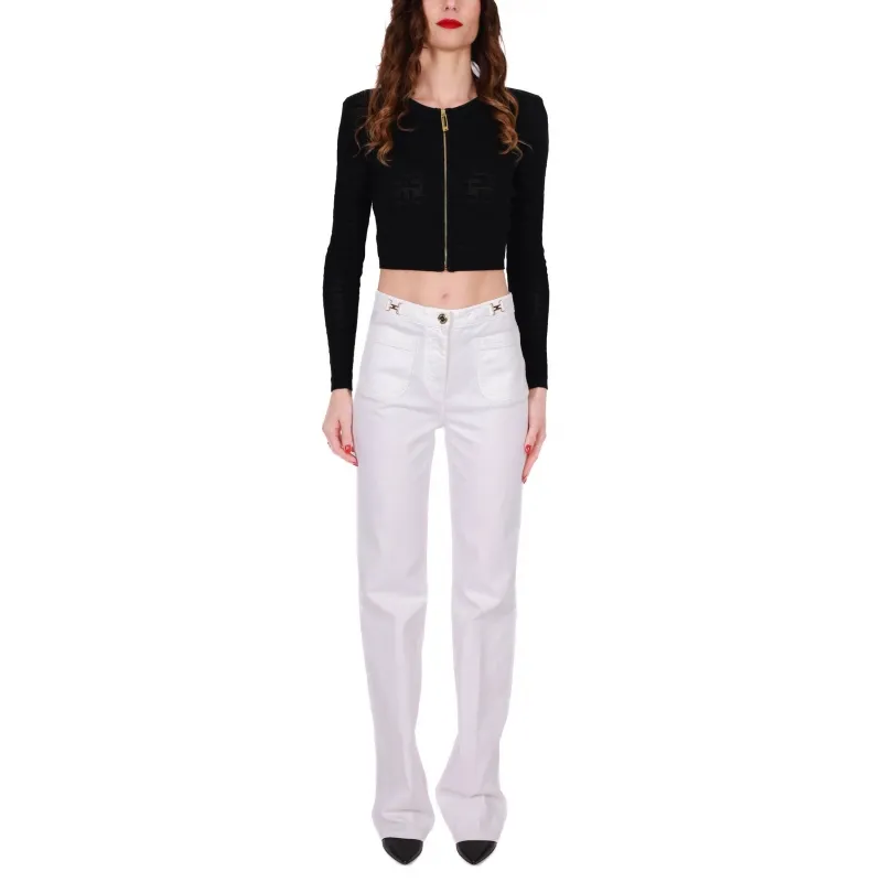 JEANS A PALAZZO IN DENIM STRETCH, BIANCO