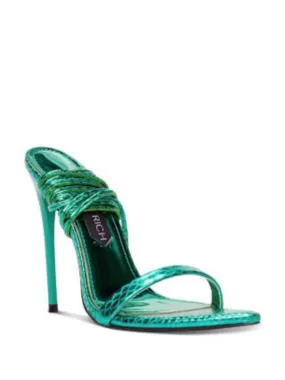 JESSICA RICH Womens Green Croc Ankle Tie Wrap Padded Rich Pointed Toe Stiletto Lace-Up Heeled