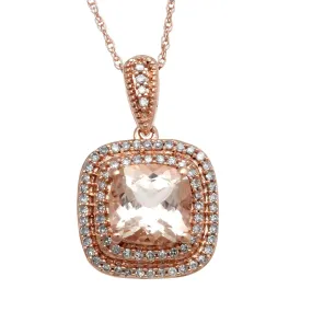 Jewelili 10K Rose Gold with Morganite and 1/5 CTTW Natural White Diamonds Pendant Necklace