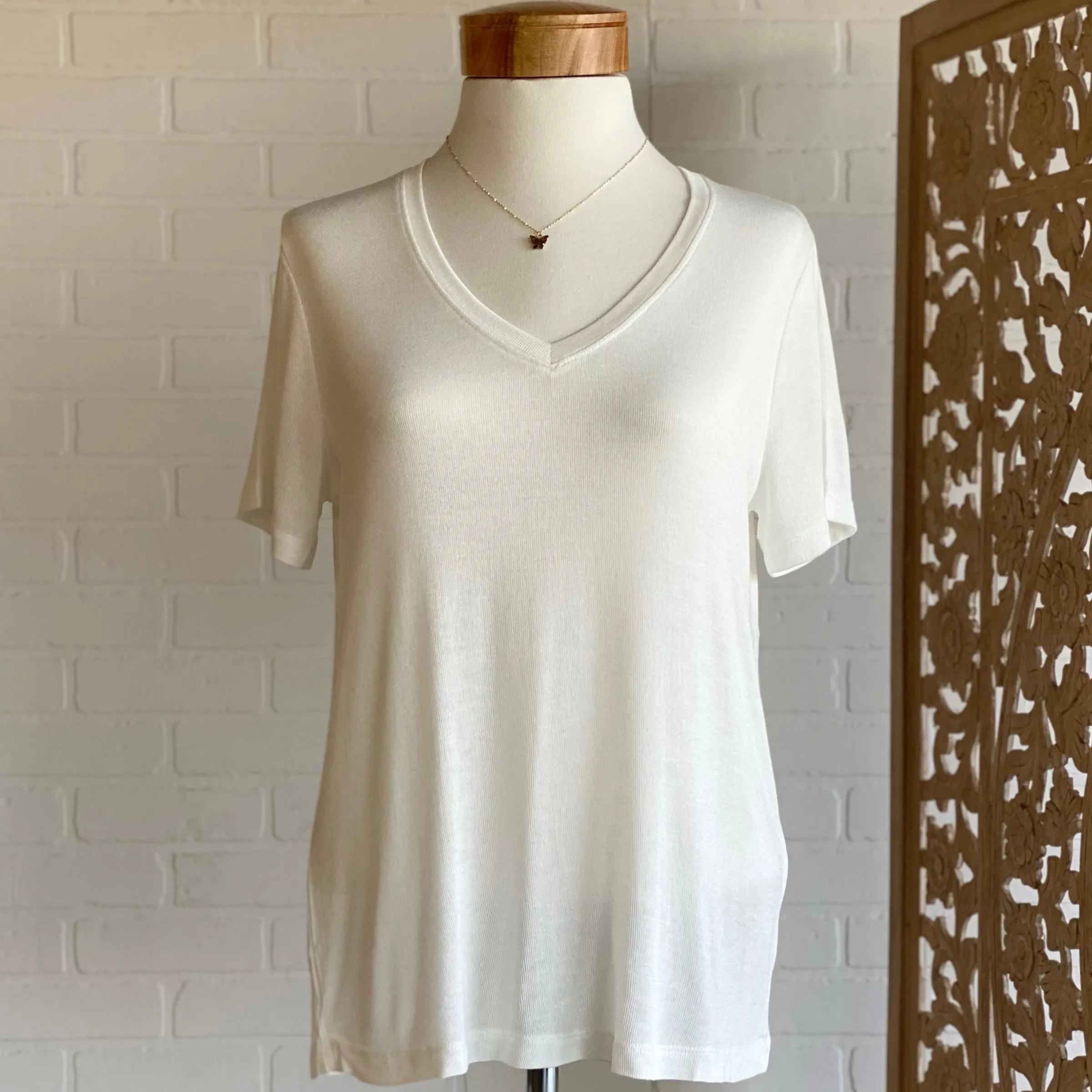 Jody V Neck Knit Top Off White