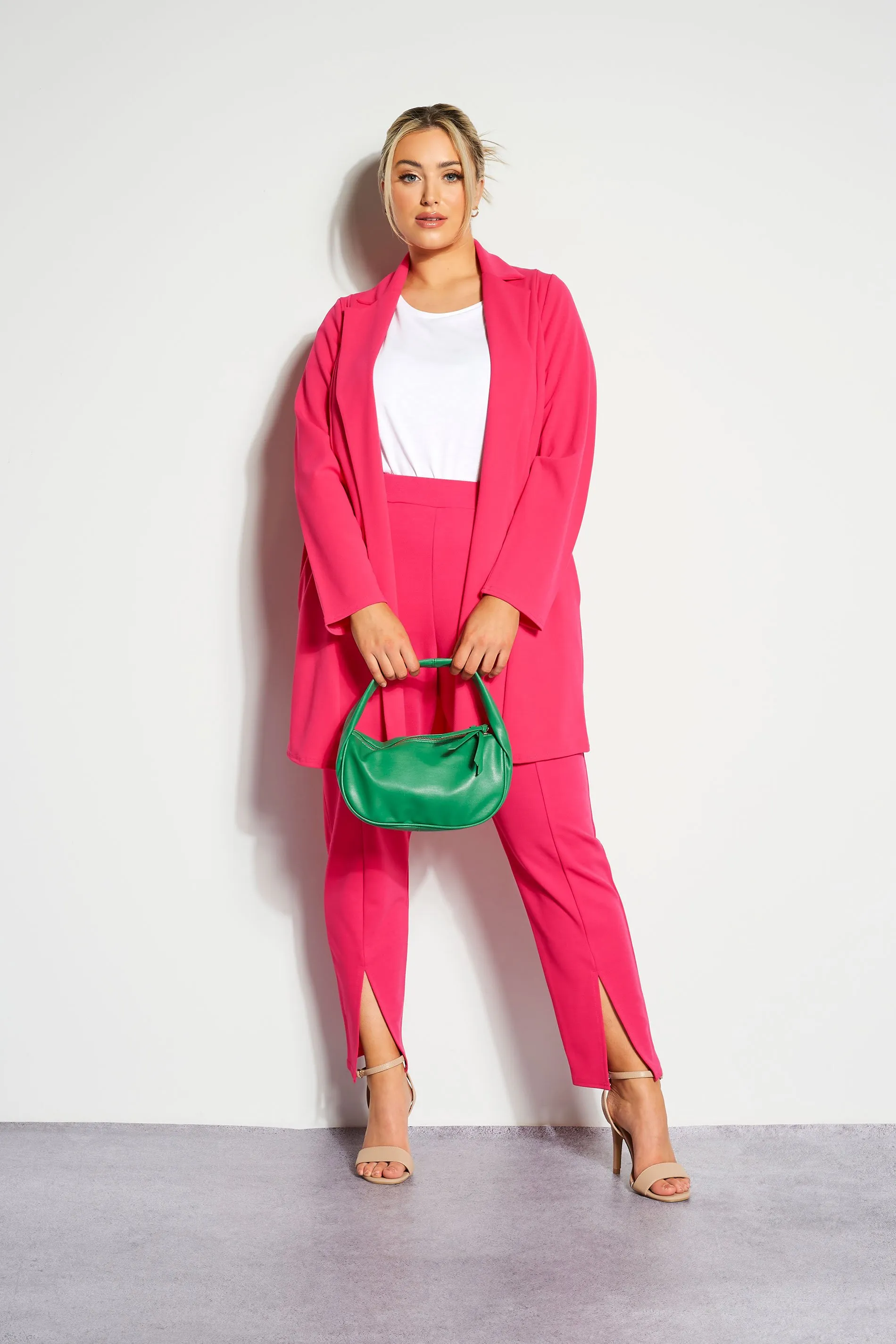 LIMITED COLLECTION Curve Hot Pink Split Hem Stretch Tapered Trousers