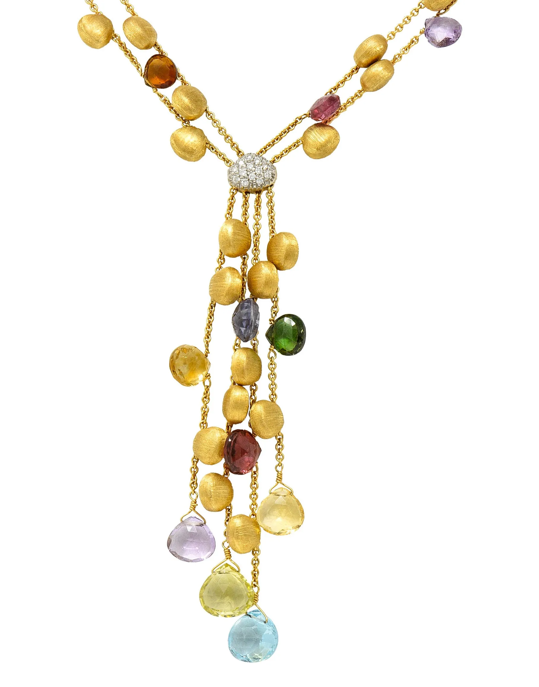 Marco Bicego Multi-Gem Diamond 18 Karat Gold Confetti Tassel Necklace