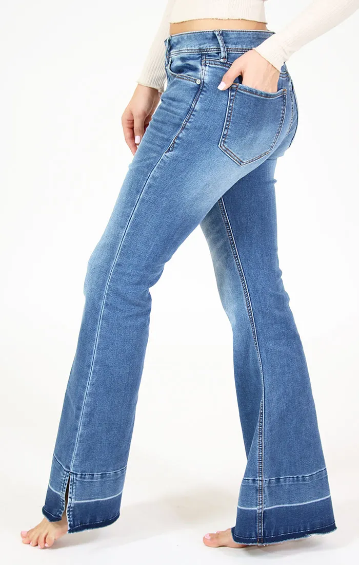 Medium Wash Mid Rise Knit Denim  Flare Jeans