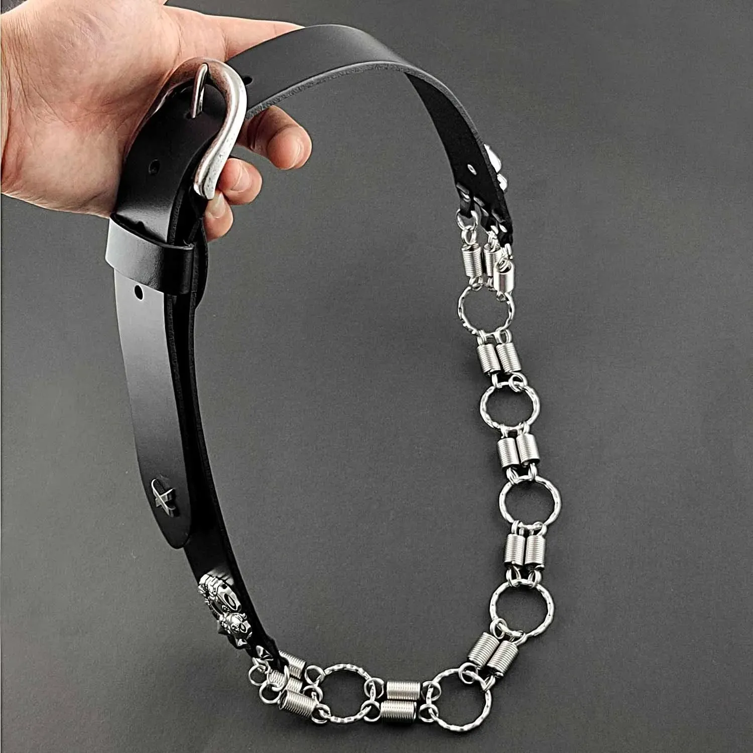 Men's Biker Rock Synthetic Leather Waistband Belt with Spring Chain