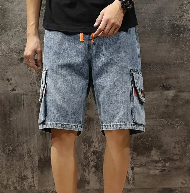 Men's Summer Casual Denim Elastic Waist Knee Length Baggy Shorts