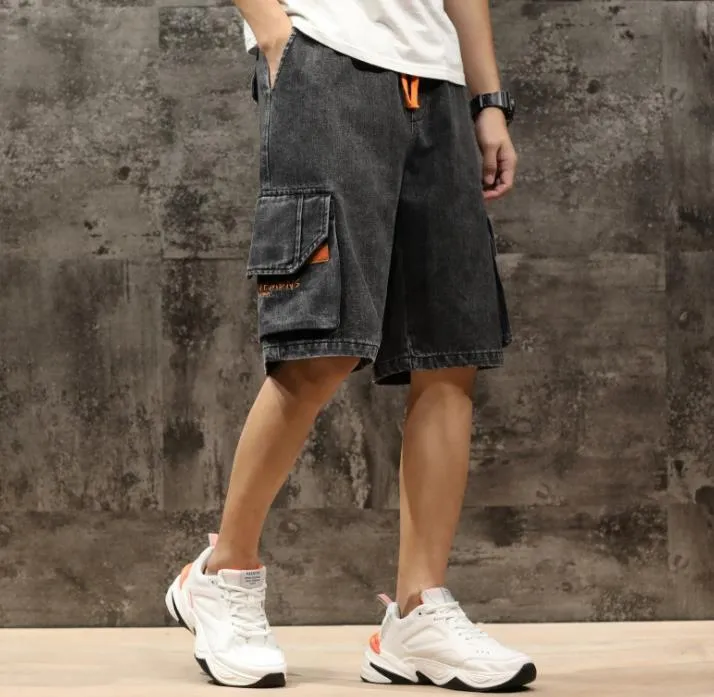 Men's Summer Casual Denim Elastic Waist Knee Length Baggy Shorts