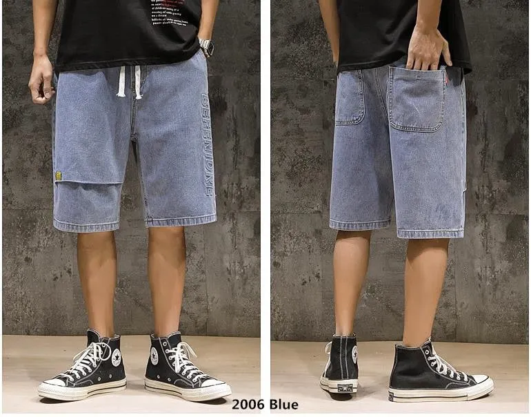 Men's Summer Casual Denim Elastic Waist Knee Length Baggy Shorts