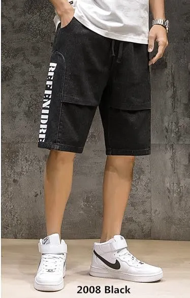 Men's Summer Casual Denim Elastic Waist Knee Length Baggy Shorts