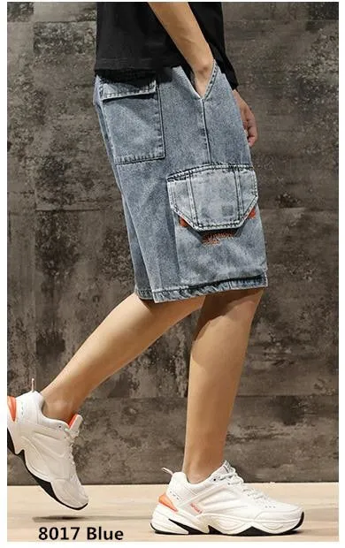 Men's Summer Casual Denim Elastic Waist Knee Length Baggy Shorts