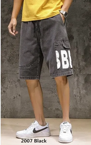 Men's Summer Casual Denim Elastic Waist Knee Length Baggy Shorts