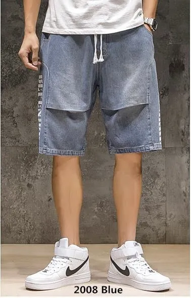 Men's Summer Casual Denim Elastic Waist Knee Length Baggy Shorts