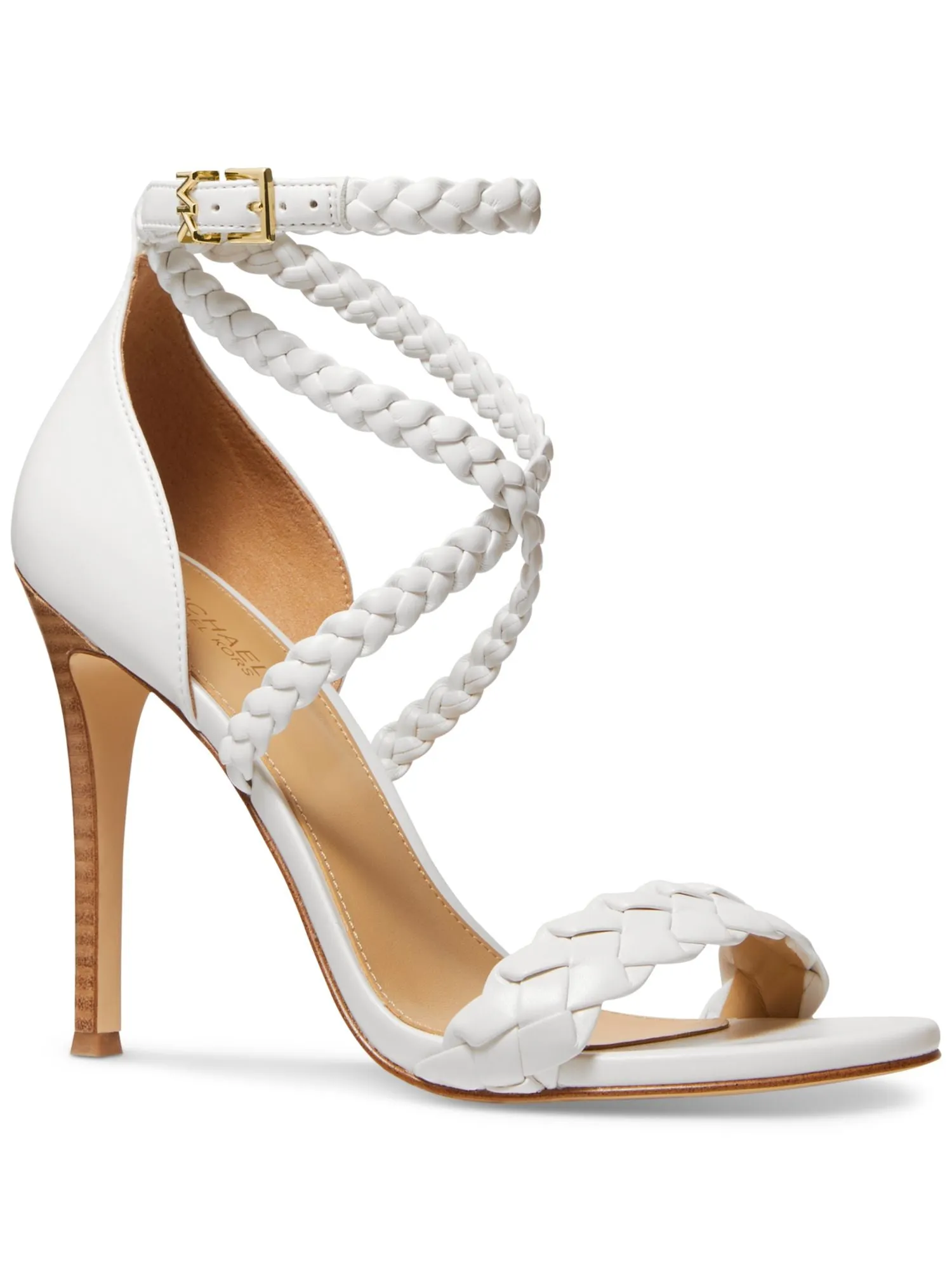 MICHAEL MICHAEL KORS Womens White Padded Braided Ankle Strap Astrid Round Toe Stiletto Buckle Heeled M