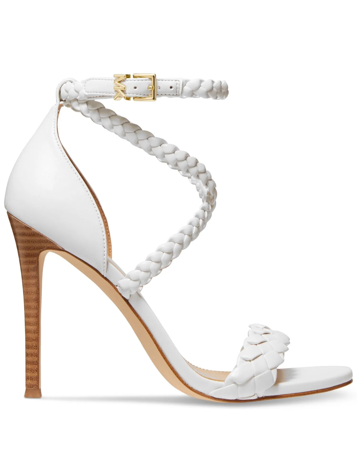 MICHAEL MICHAEL KORS Womens White Padded Braided Ankle Strap Astrid Round Toe Stiletto Buckle Heeled M