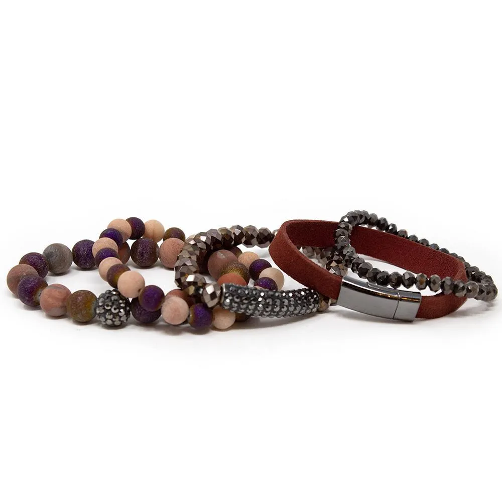 Multi Stretch Bracelets with Wine Suede