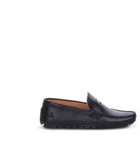 Navy blue leather loafers