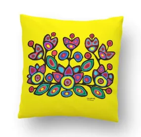 Norval Morrisseau Floral on Yellow Cushion Cover
