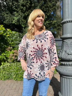 Pink Lightweight Textured Patterned Top Quin