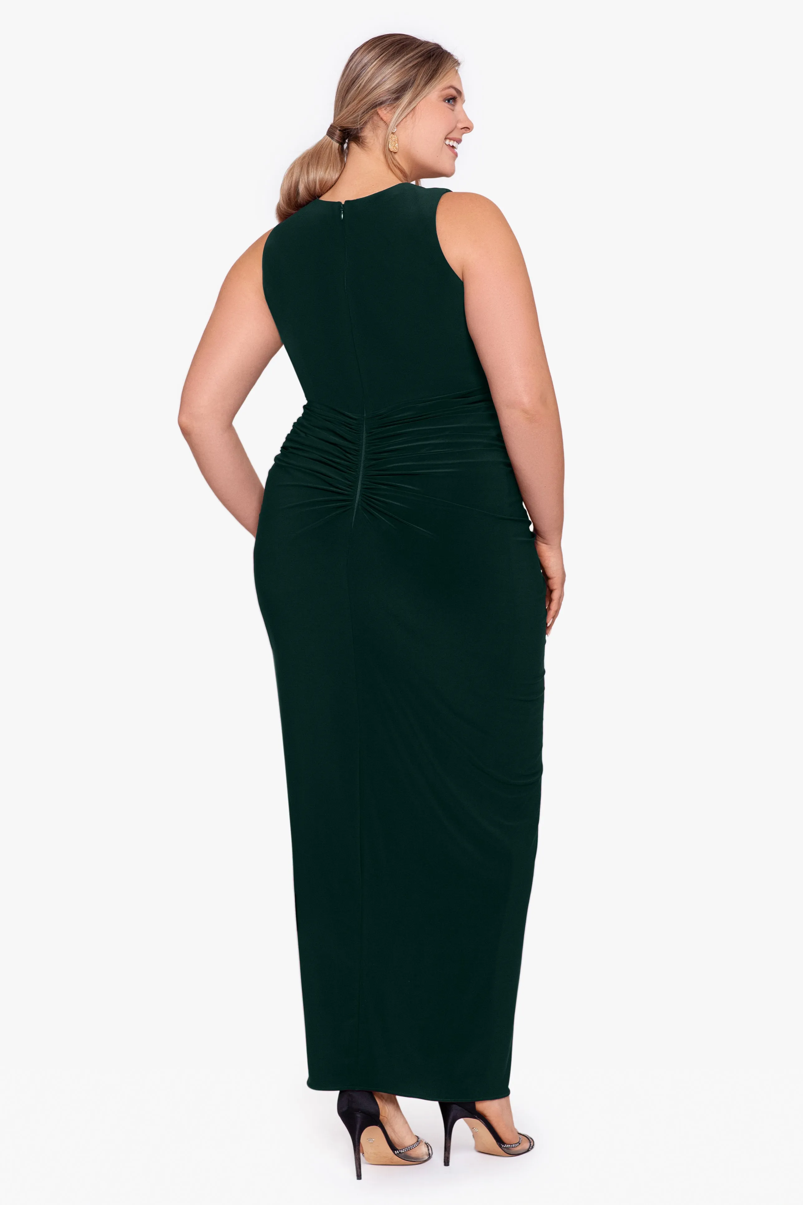 Plus Bobbi Long Ruffled V-Neck Gown