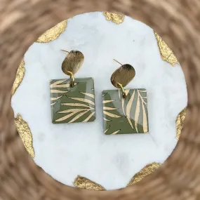 Printed Square Drops - Green - Acrylic Earrings