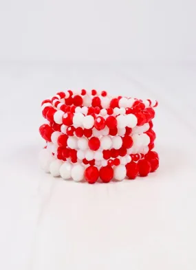 Pryce Glass Bead Bracelet Set RED WHITE