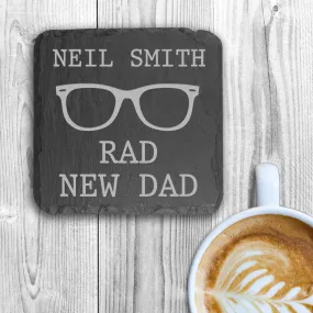 Rad New Dad Square Slate Keepsake