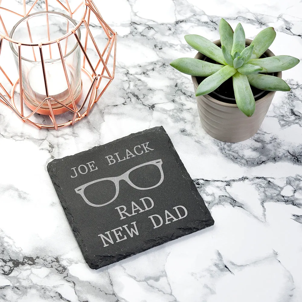 Rad New Dad Square Slate Keepsake