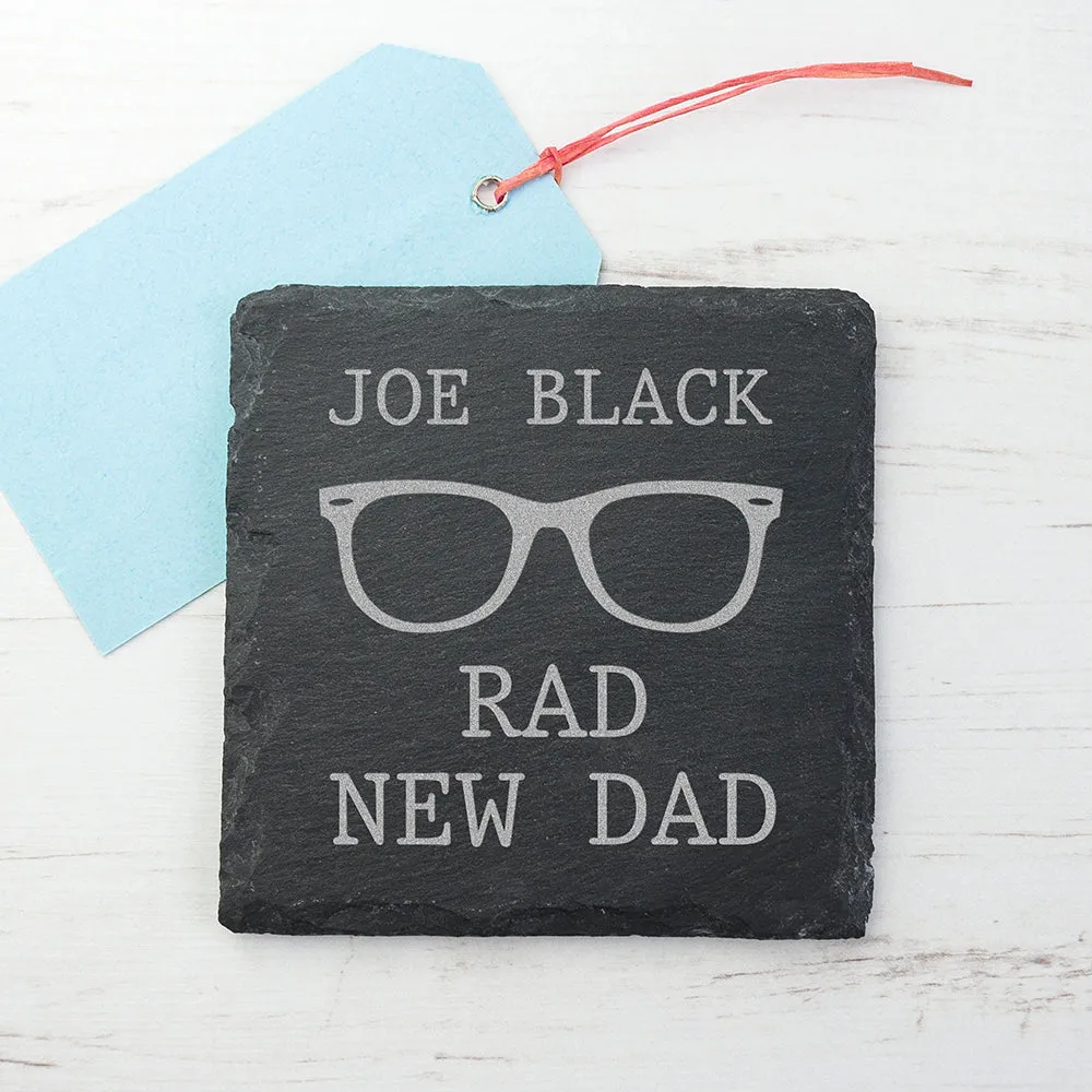 Rad New Dad Square Slate Keepsake