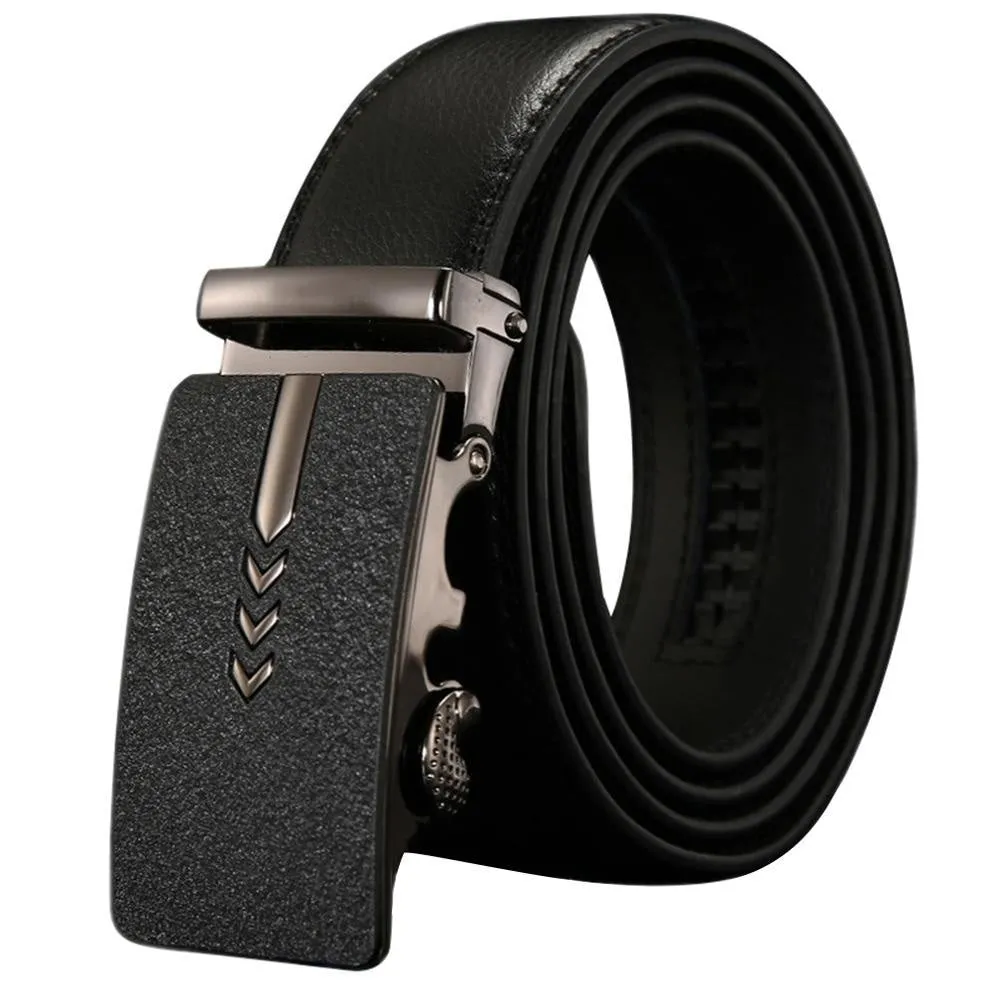 Ratchet Style Men's Genuine Leather Geometric Design Automatic Buckle Belt