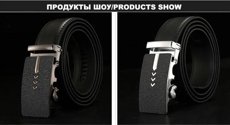 Ratchet Style Men's Genuine Leather Geometric Design Automatic Buckle Belt