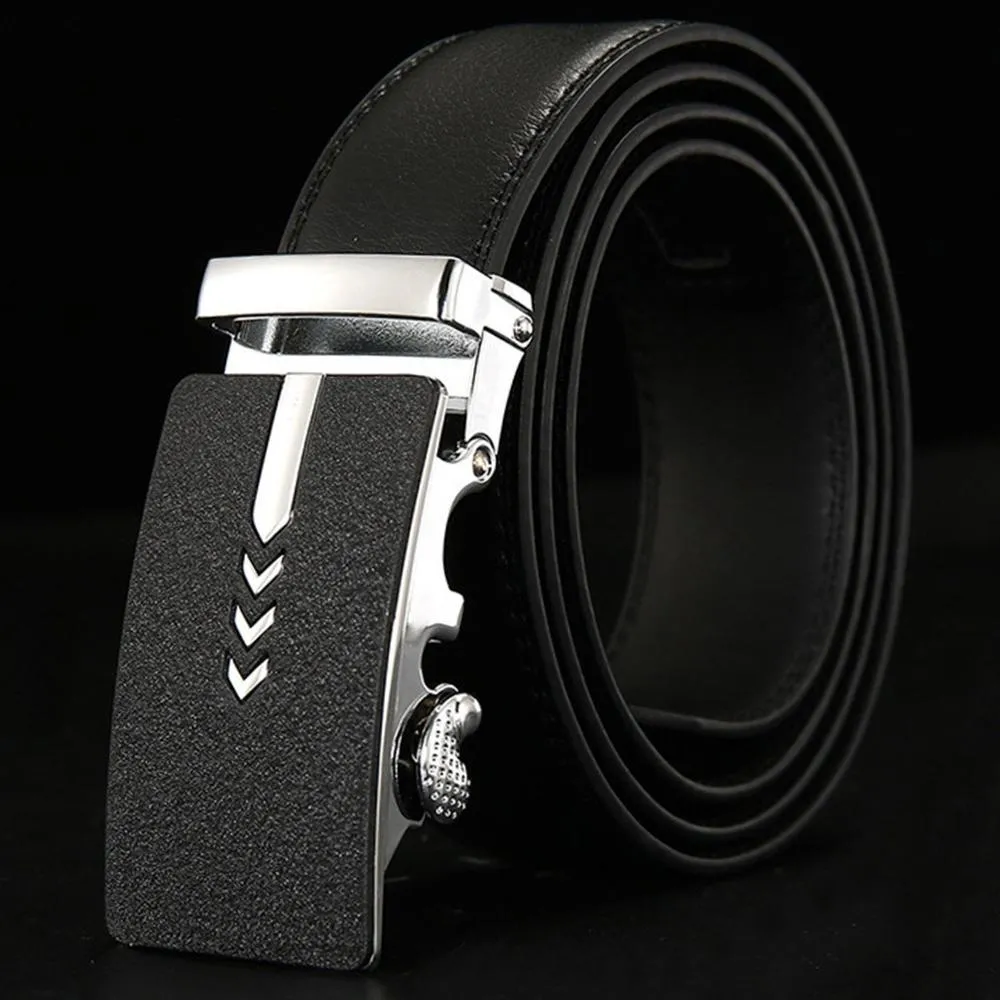 Ratchet Style Men's Genuine Leather Geometric Design Automatic Buckle Belt