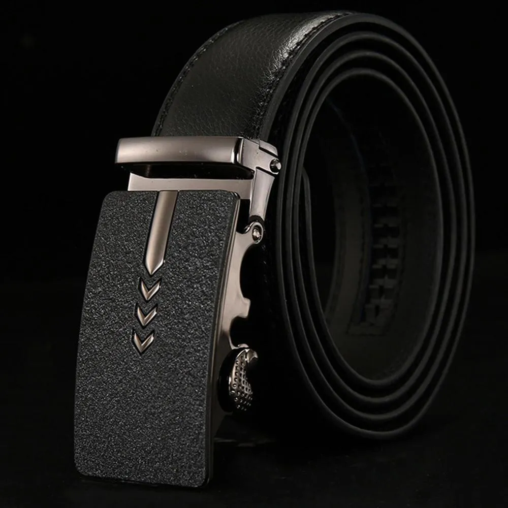 Ratchet Style Men's Genuine Leather Geometric Design Automatic Buckle Belt