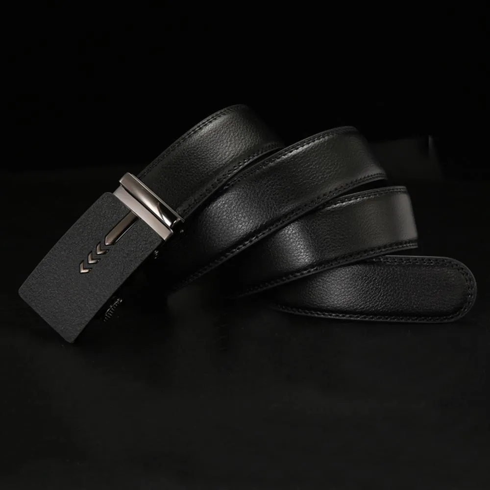 Ratchet Style Men's Genuine Leather Geometric Design Automatic Buckle Belt