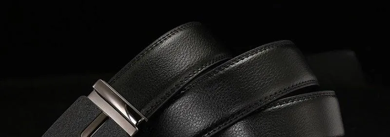 Ratchet Style Men's Genuine Leather Geometric Design Automatic Buckle Belt