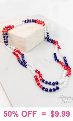 Red, White, & Blue Crystal Beaded 60 Layering Necklace