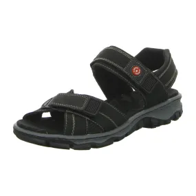 Rieker Women's Black Comfort Sandals with Velcro Strap and Cushioned Sole