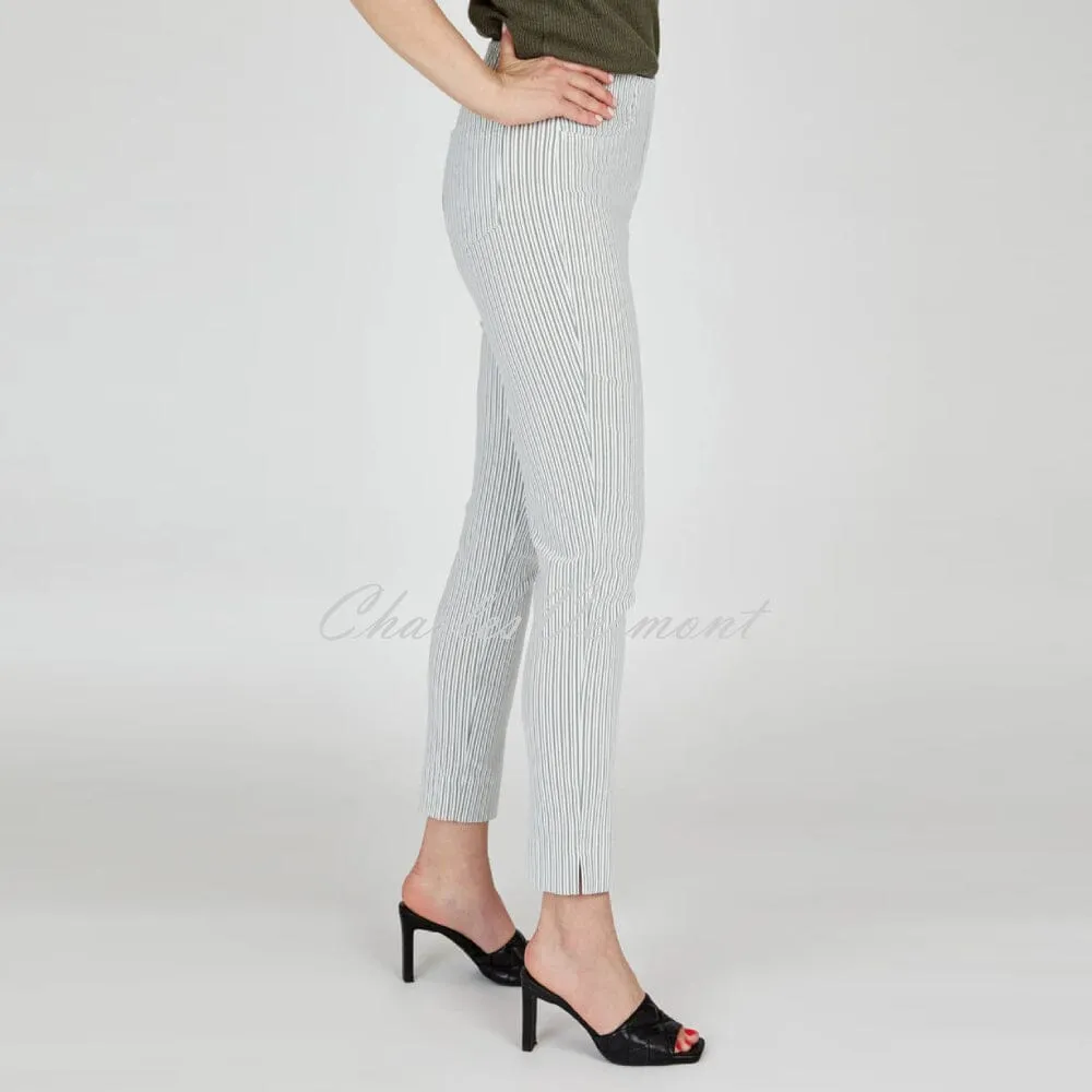 Robell Bella 09 Stripe Seersucker - 7/8 Cropped Trouser 52642-54370-88 (Dark Olive)