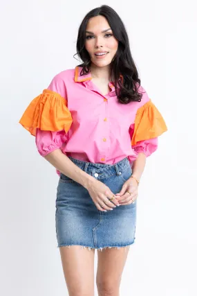 Ruffle Colorblock Sleeve Top