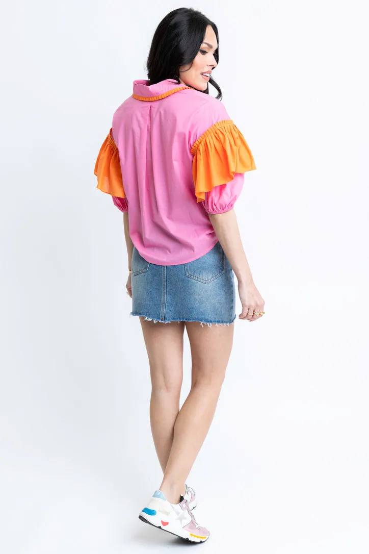 Ruffle Colorblock Sleeve Top