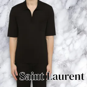 Saint Laurent  |Wool Short Sleeves Logo Luxury Polos