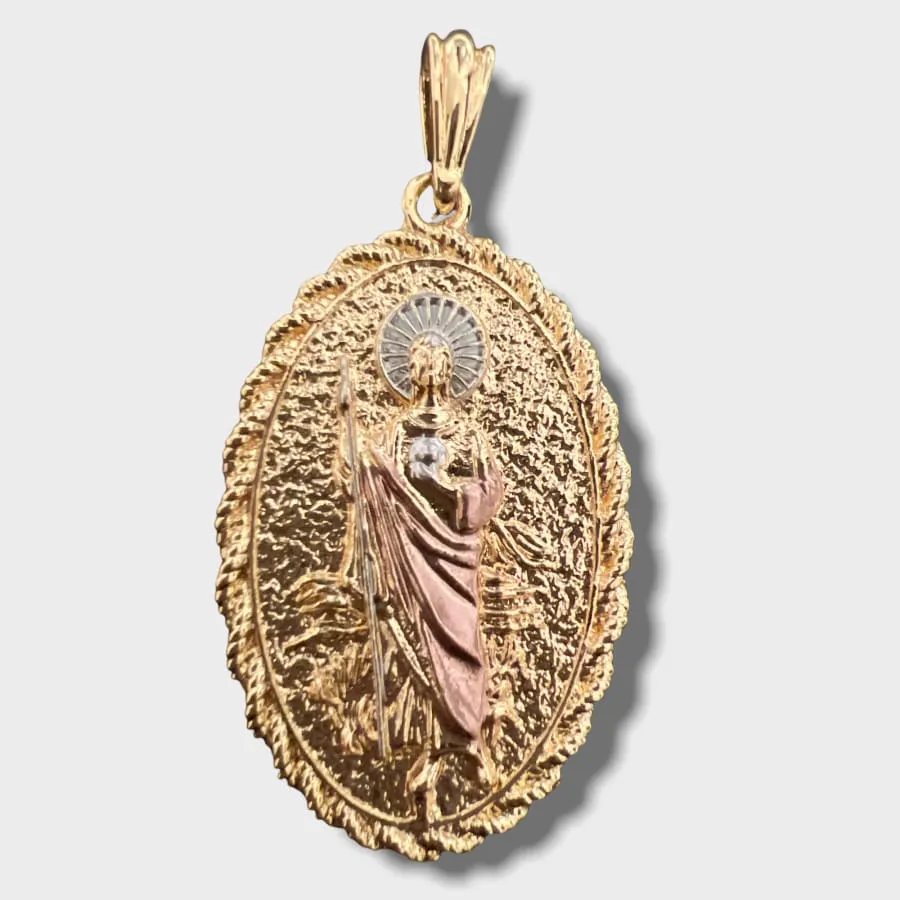 San judas and guadalupe 2 sides pendant in 18k of gold layering