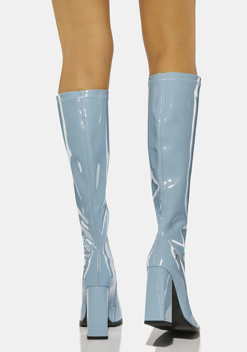 Sky Gloss Knee High Boots-
